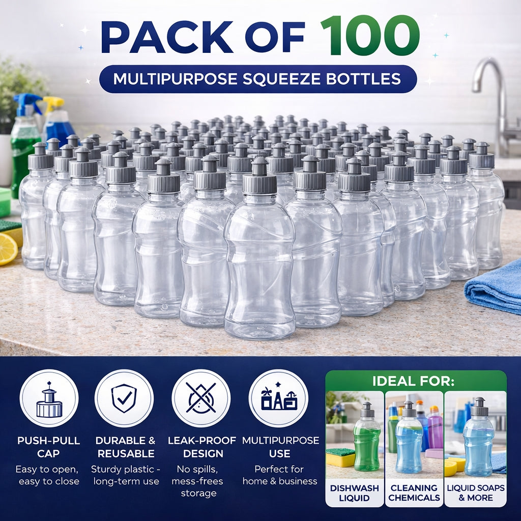Multipurpose Squeeze Bottles with Push-Pull Lid – Durable Plastic Bottle for Dishwash & Liquid Storage