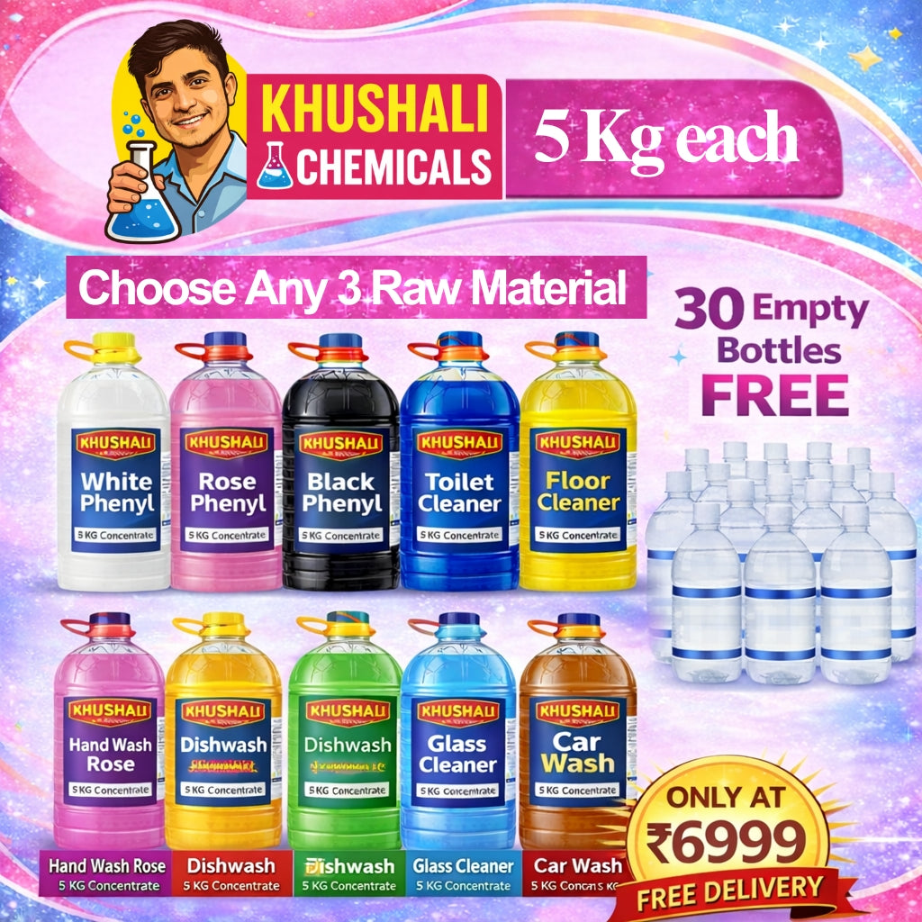 Choose Any 3 Cleaning Raw Materials (5KG Each) Combo + 30 Empty Bottles FREE | Khushali Chemicals