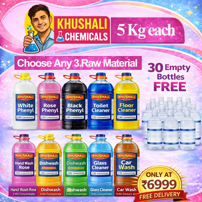 Choose Any 3 Cleaning Raw Materials (5KG Each) Combo + 30 Empty Bottles FREE | Khushali Chemicals