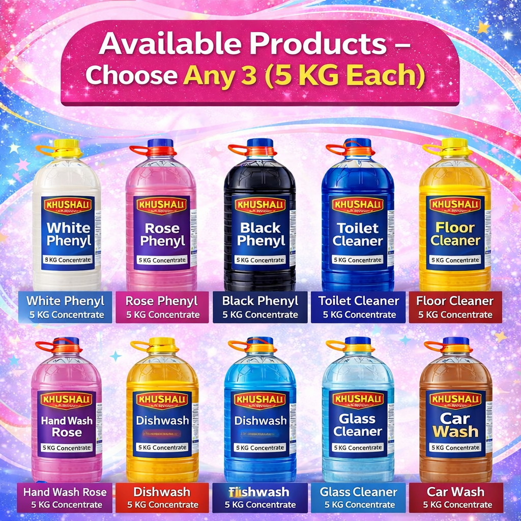 Choose Any 3 Cleaning Raw Materials (5KG Each) Combo + 30 Empty Bottles FREE | Khushali Chemicals
