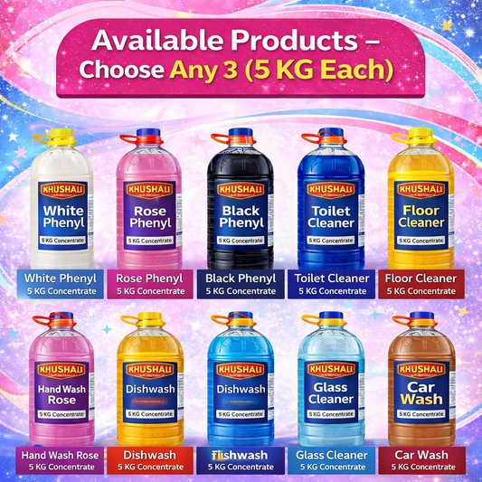 Choose Any 3 Cleaning Raw Materials (5KG Each) Combo + 30 Empty Bottles FREE | Khushali Chemicals