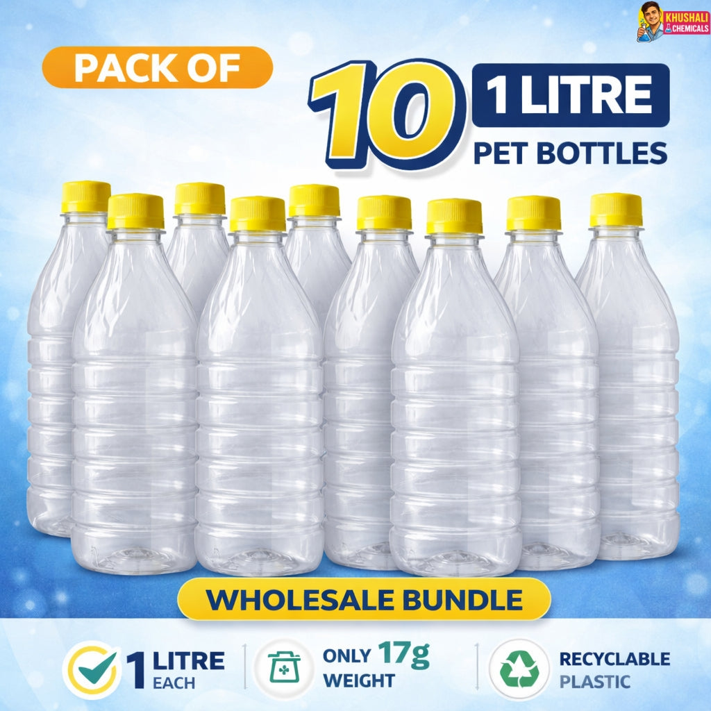 1 Litre PET Plastic Bottle (17g) with Cap – Lightweight & Durable Liquid Packaging